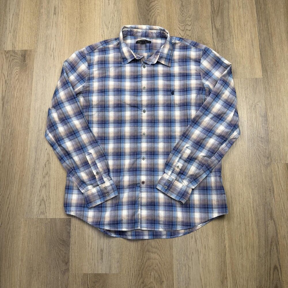 John Varvatos USA Shirt Mens XL Blue Plaid Long Sleeve Button Up Lightweight